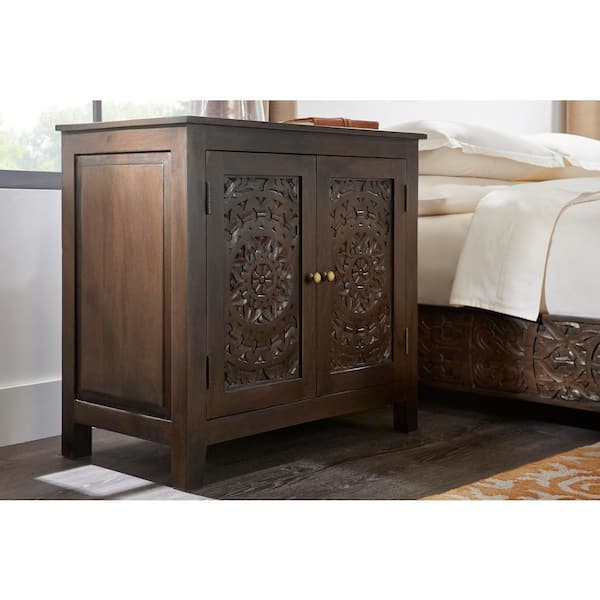 Home Decorators Collection Katya Dark Coffee Brown Hand Carved Wood Nightstand (32 in W. X 30 in H.)