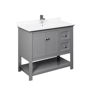 Manchester 40 in. W Bathroom Vanity in Gray with Quartz Stone Vanity Top in White with White Basin