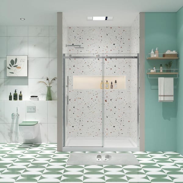 Pilas 60 in. W x 74 in. H Sliding Framedless Shower Door in Chrome with 5/16 in. (8 mm) Clear Glass