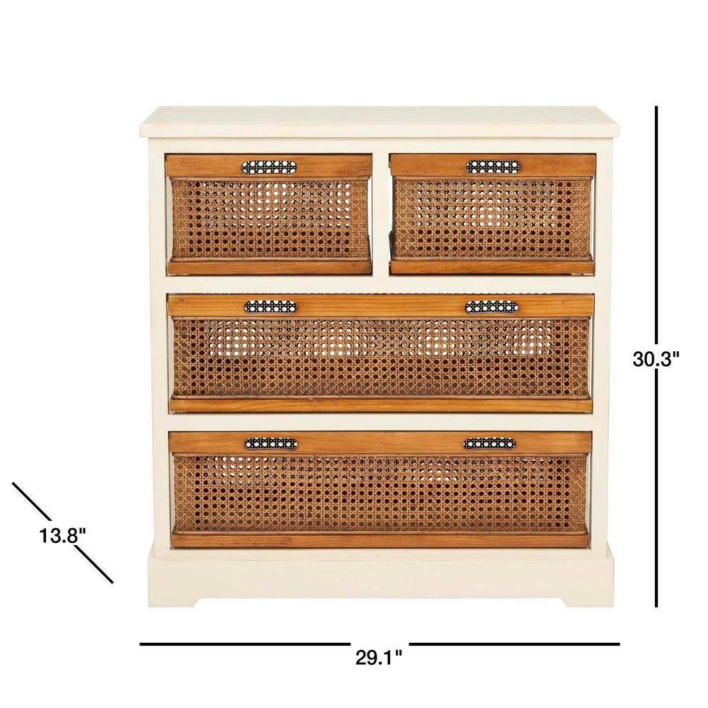 White Pine 4-Drawer Storage Unit with Cane Baskets