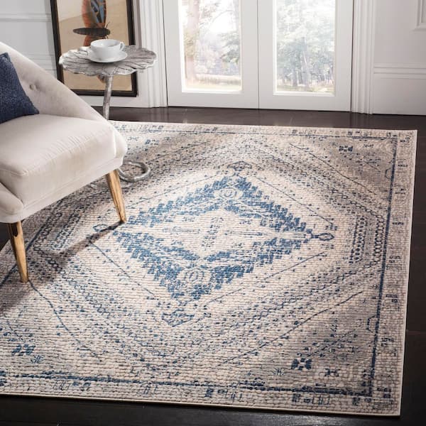 Marseille 7 ft. x 7 ft. Navy/Ivory Geometric Medallion Square Area Rug