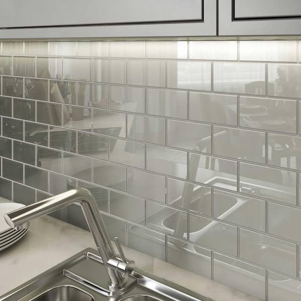 Giorbello Light Gray 3 in. x 6 in. x 8 mm Glass Subway Tile (5 sq. ft