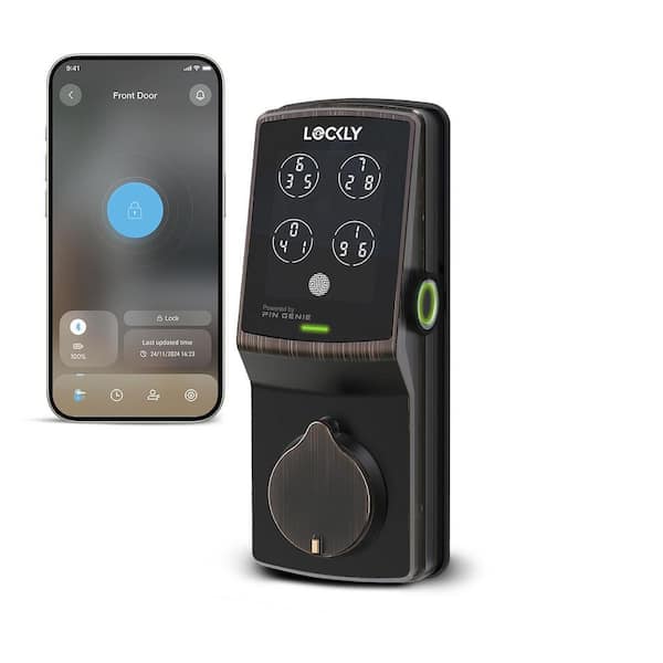 Secure Plus Venetian Bronze Bluetooth Single Cylinder Deadbolt Smart Lock w/ 3D Fingerprint, Works with Hey Google/Alexa