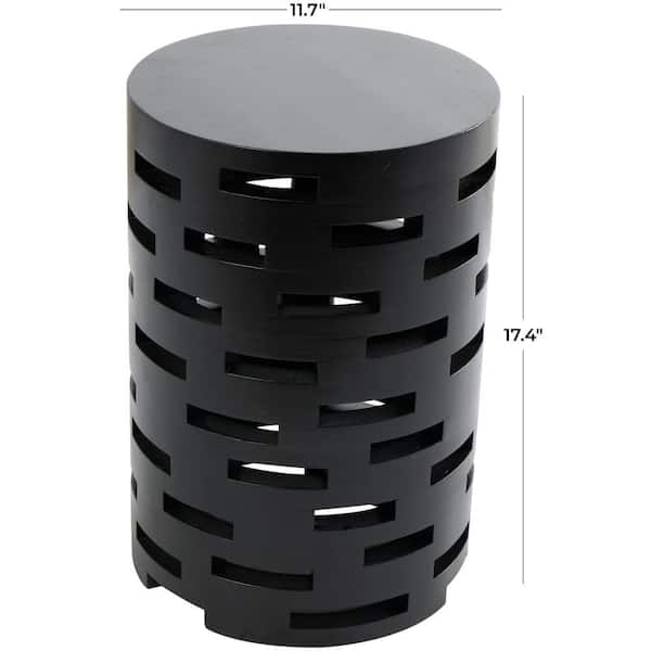 12 in. Black Brick Inspired Cutout Geometric Medium Round Wood End Table