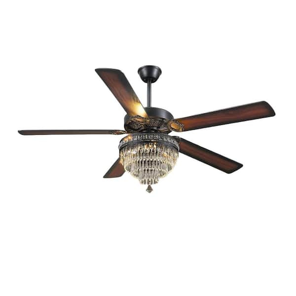Kviflon 62 in. Indoor Crystal Chandelier Black Ceiling Fan Fandelier with Lights and Remote Control