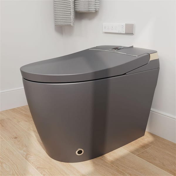 Electric Smart Toilet Bidet Elongated 1.28 GPF with Heated Seat Drying, Night Light, remote control function in Gray