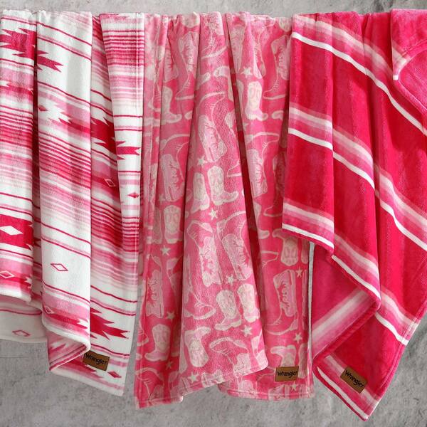 Wrangler Saddle Stripe 50 x 60-Pink Plush Fleece Throw Blanket