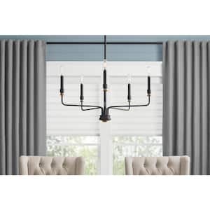 Alestino 5-Light Matte Black Modern Minimalist Hanging Candlestick Chandelier with 2 Sets of Candle Tubes