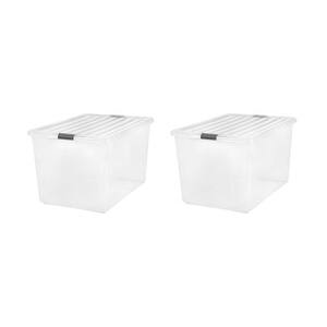 132 Qt. Large Buckle Down Snap Handle Storage Caddy Bin Tote with Lid in Clear (2-Pack)