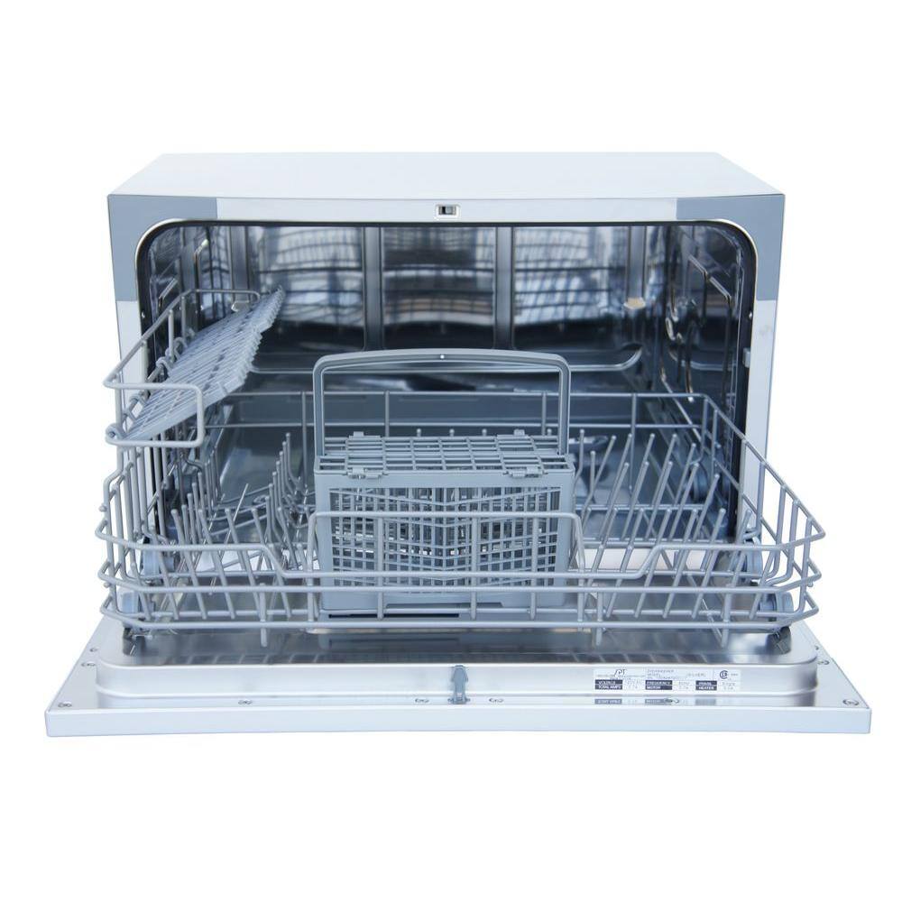Silver Compact Countertop Dishwasher with Front Control Panel