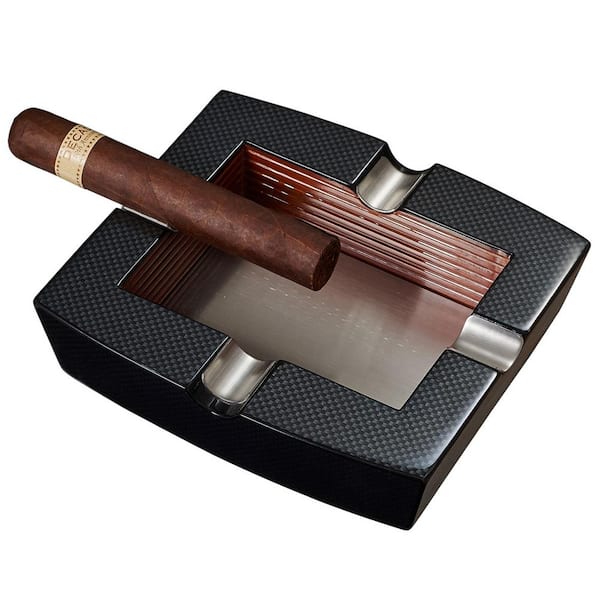 Visol Nomandy Carbon Fiber Patterned Wooden Cigar Ashtray with 4
