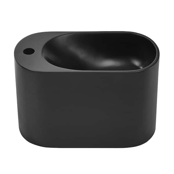 Terre 18 in. Solid Surface Oval Wall-Mounted Sink With 4 in. Basin Left Side Faucet Mount in Matte Black