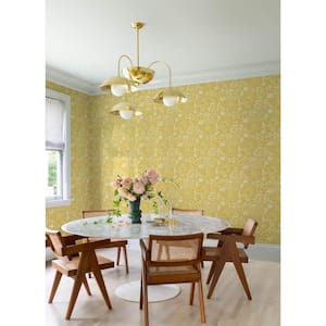 Idalia Yellow Floral Flamingo Wallpaper