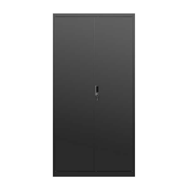 Tahanbath Black Metal Lockable Wardrobe - Large Capacity with Hanging Rod and Compartments