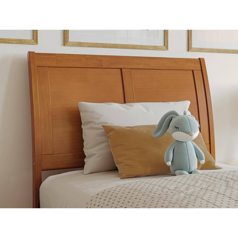 Portland Light Toffee Twin Wood Platform Bed with Upholstered Headboard