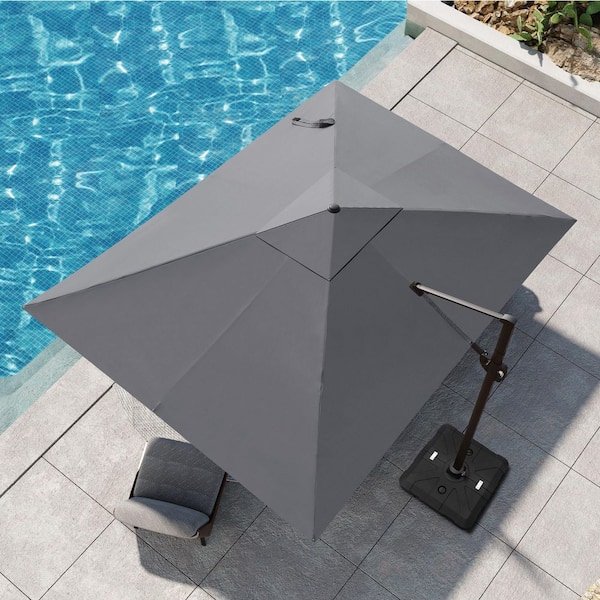 Pellebant 11.5 ft. x 9 ft. Aluminum Cantilever Patio Umbrella Swivel Rectangular Offset 360° Rotation Umbrella in Gray with Stand