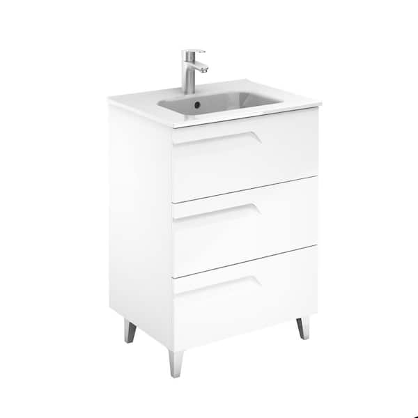 Vitale 24 in. W and 18 in. D 3-Drawers Vanity in White with White Basin
