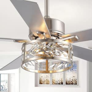 52 in. Indoor Satin Nickel Ceiling Fan with Crystal Light Kit and Remote Control Included