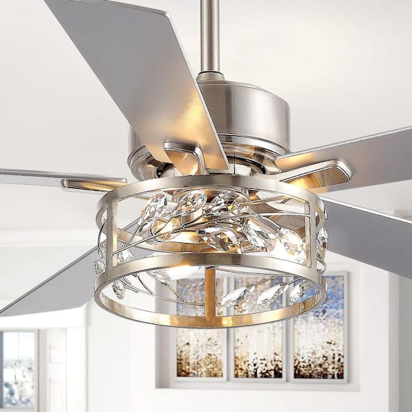 Sky Hog 52 in. Indoor Satin Nickel Ceiling Fan with Crystal Light Kit and Remote Control Included