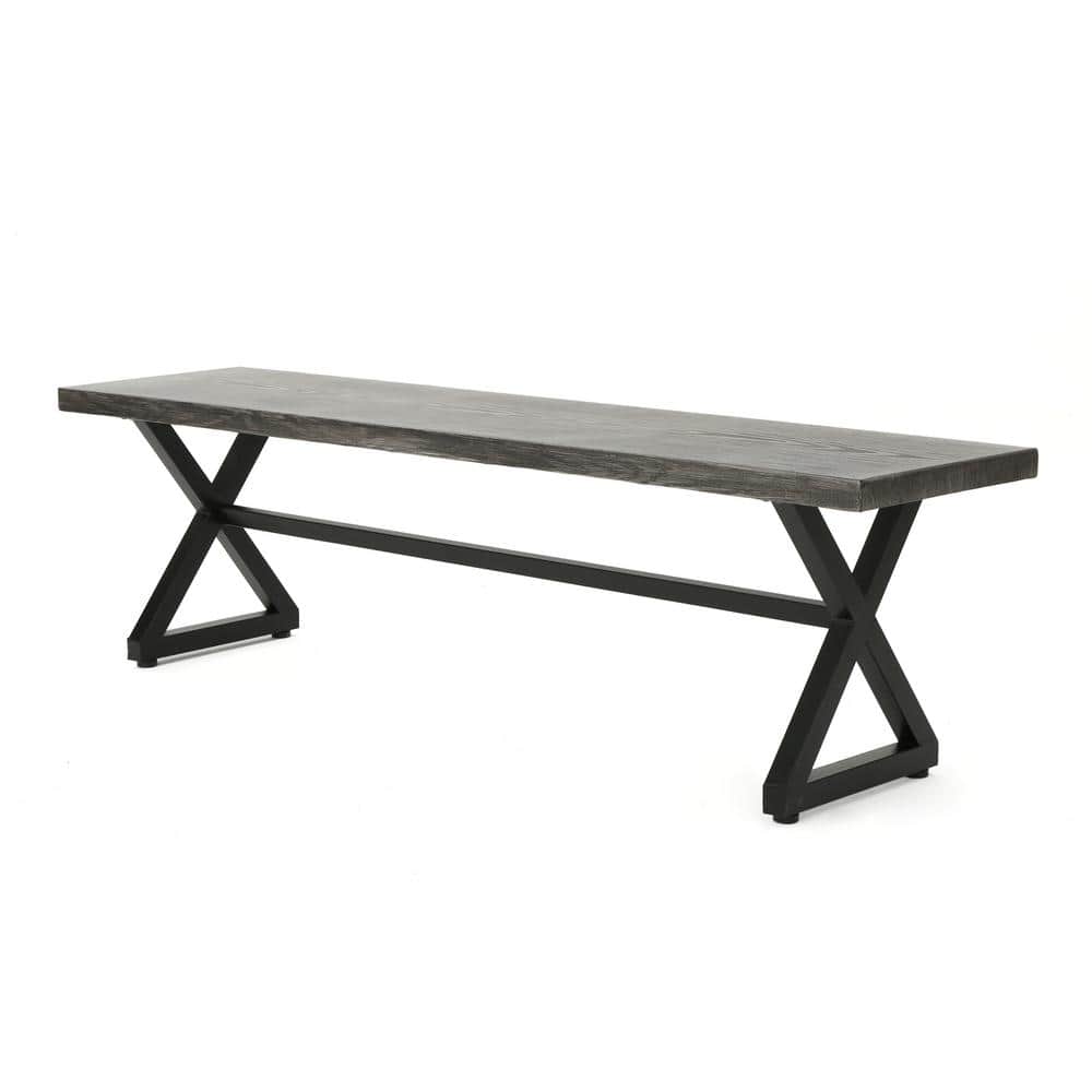 Grey Black Aluminum Outdoor Dining Chair, 63 in. Patio Dining Bench 2-3-Peo