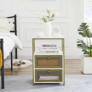 Modern Night Stand End Side Table with Storage and Door, Nightstands with Drawers for Home, Gold, 23.8"Tx13.8"Wx15.7"L