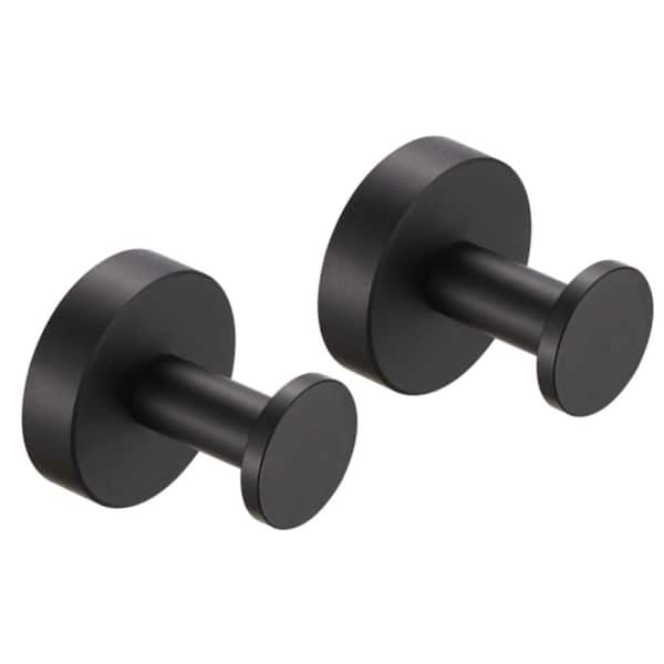 FUNKOL 2-Aluminum Round Bottom Towel Hooks With Screws in Matte Black
