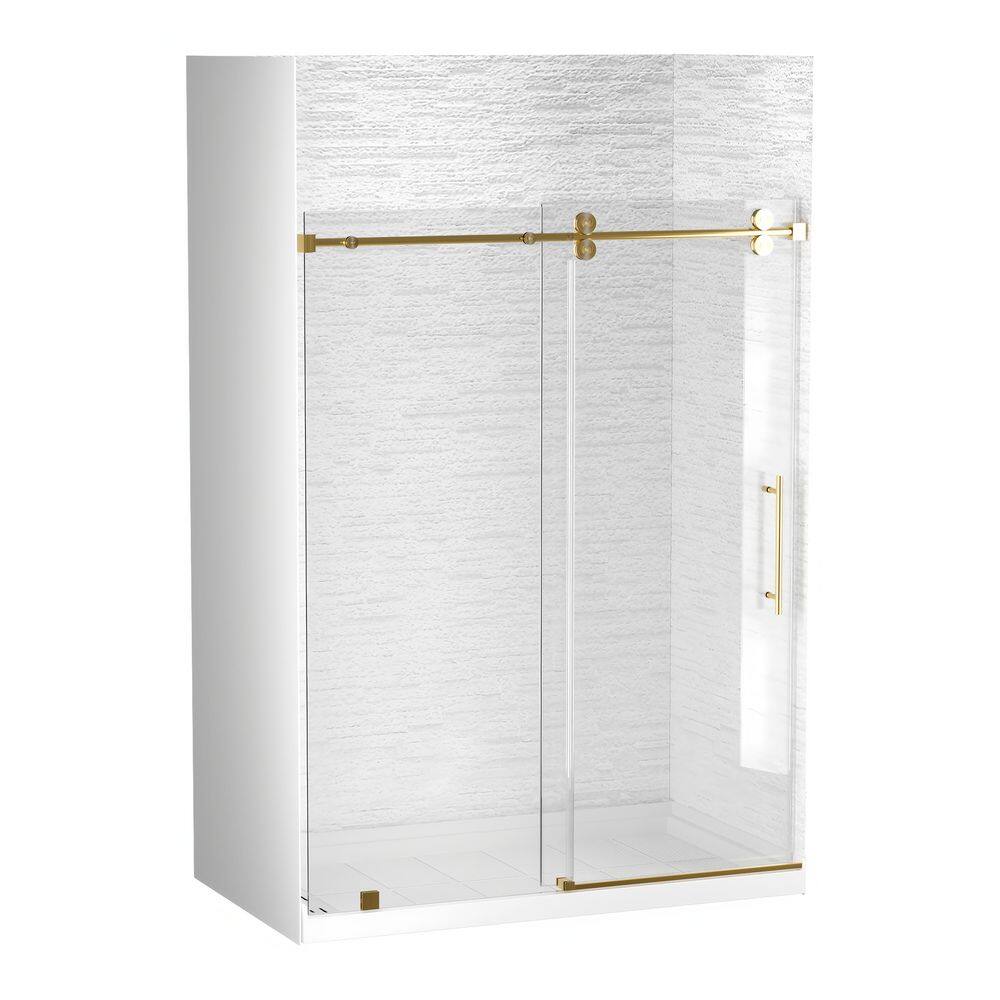 32 in. W x 60 in. L x 96 in. H Alcove Shower Stall/Kit Sliding Door in Brushed Gold with Right Drain and Rock Pattern price history on PriceWatchPro