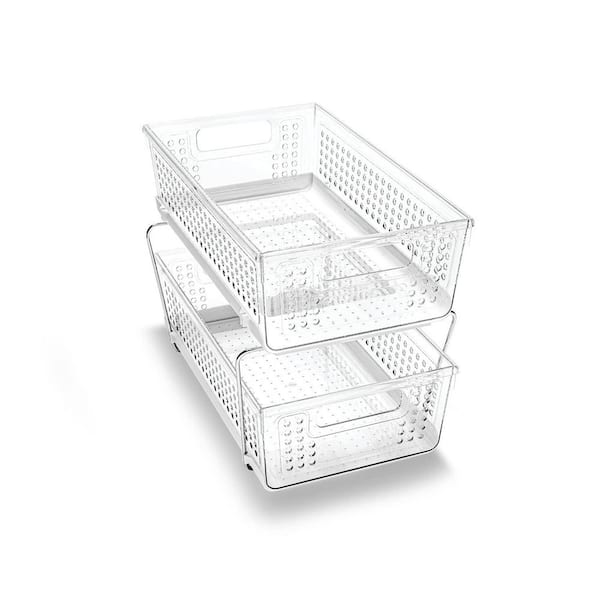2-Tier Clear Multi-Purpose Slide-Out Storage with Handles and Dividers for Home and Bath, Easy Assembly, BPA Free