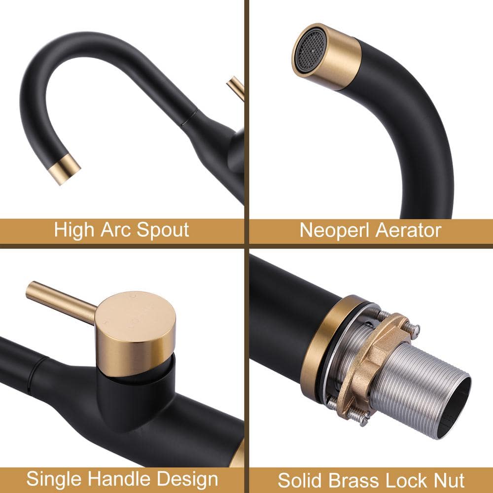 Black and Gold Stainless Steel Single-Handle Bar Faucet