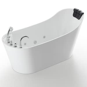 Luxury 67 in. Right Hand Drain Acrylic Freestanding Flatbottom Whirlpool Bathtub in White with Faucet