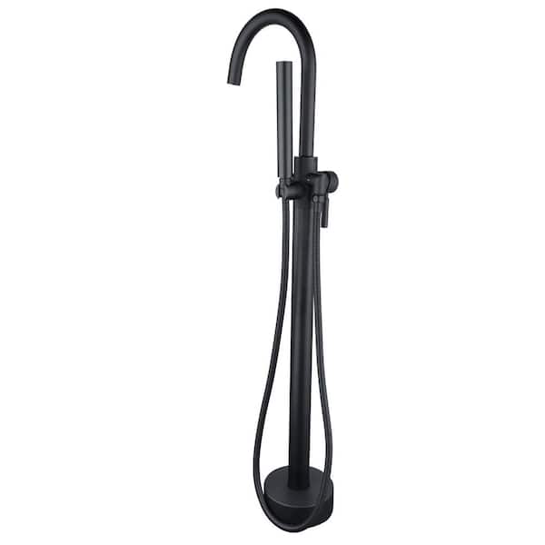 Pia Ricco 1-Handle Freestanding Floor Mount Tub Faucet Bathtub Filler with Hand Shower in Matte Black