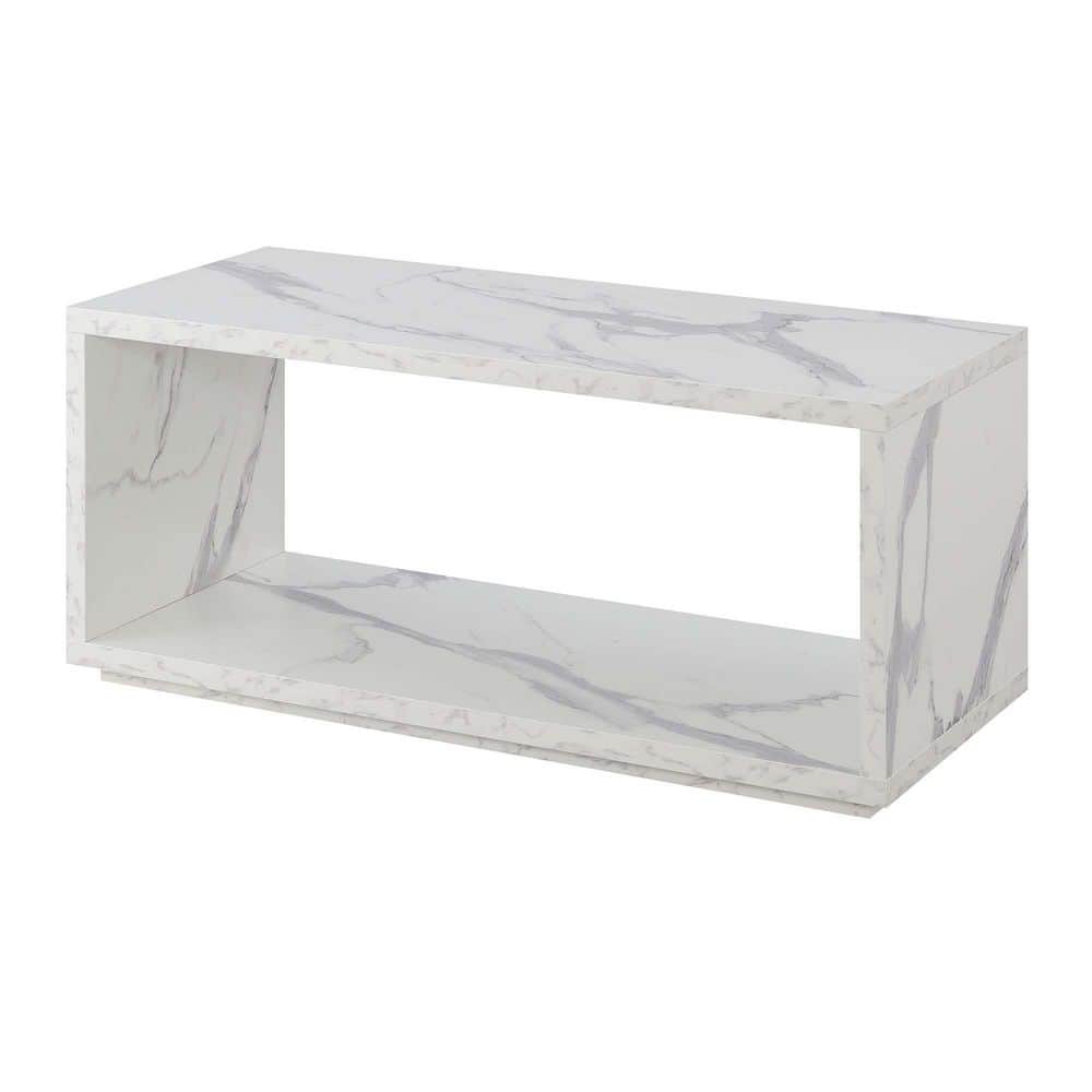 Modern Rectangular Wood and Faux Marble Coffee Table, 42" White