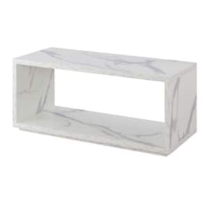 Northfield Admiral 42 in. White Rectangle Faux Marble Coffee Table with Shelf
