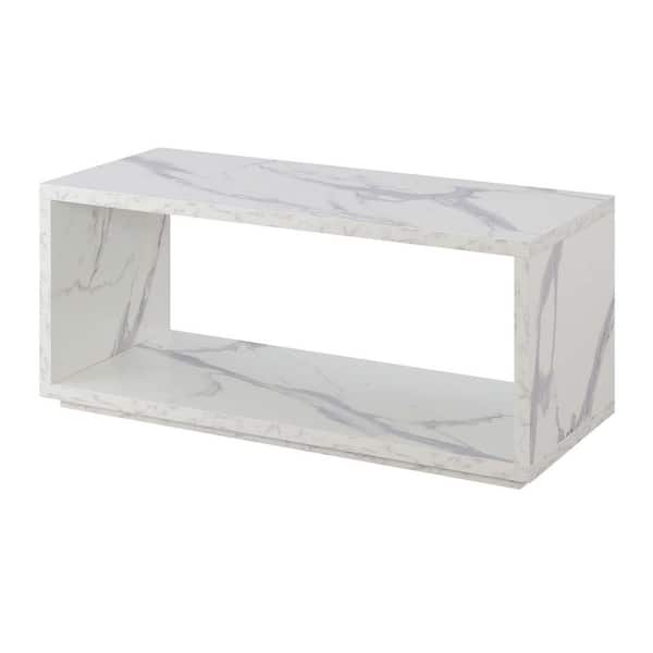 Convenience Concepts Northfield Admiral 42 in. White Rectangle Faux Marble Coffee Table with Shelf