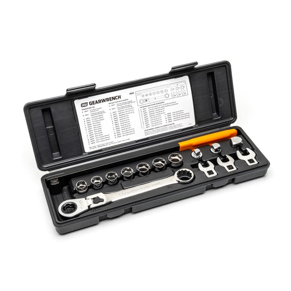 UPC 099575890000 product image for Serpentine Belt Tool Set with Locking Flex Head Ratcheting Wrench (15-Piece) | upcitemdb.com