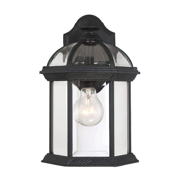 Savoy House Kensington 7.75 in. W x 11.5 in. H 1-Light Textured Black Outdoor Wall Lantern Sconce with Clear Glass