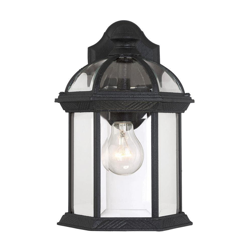 Kensington 7.75 in. W x 11.5 in. H 1-Light Textured Black Outdoor Wall Lantern Sconce with Clear Glass price history on PriceWatchPro