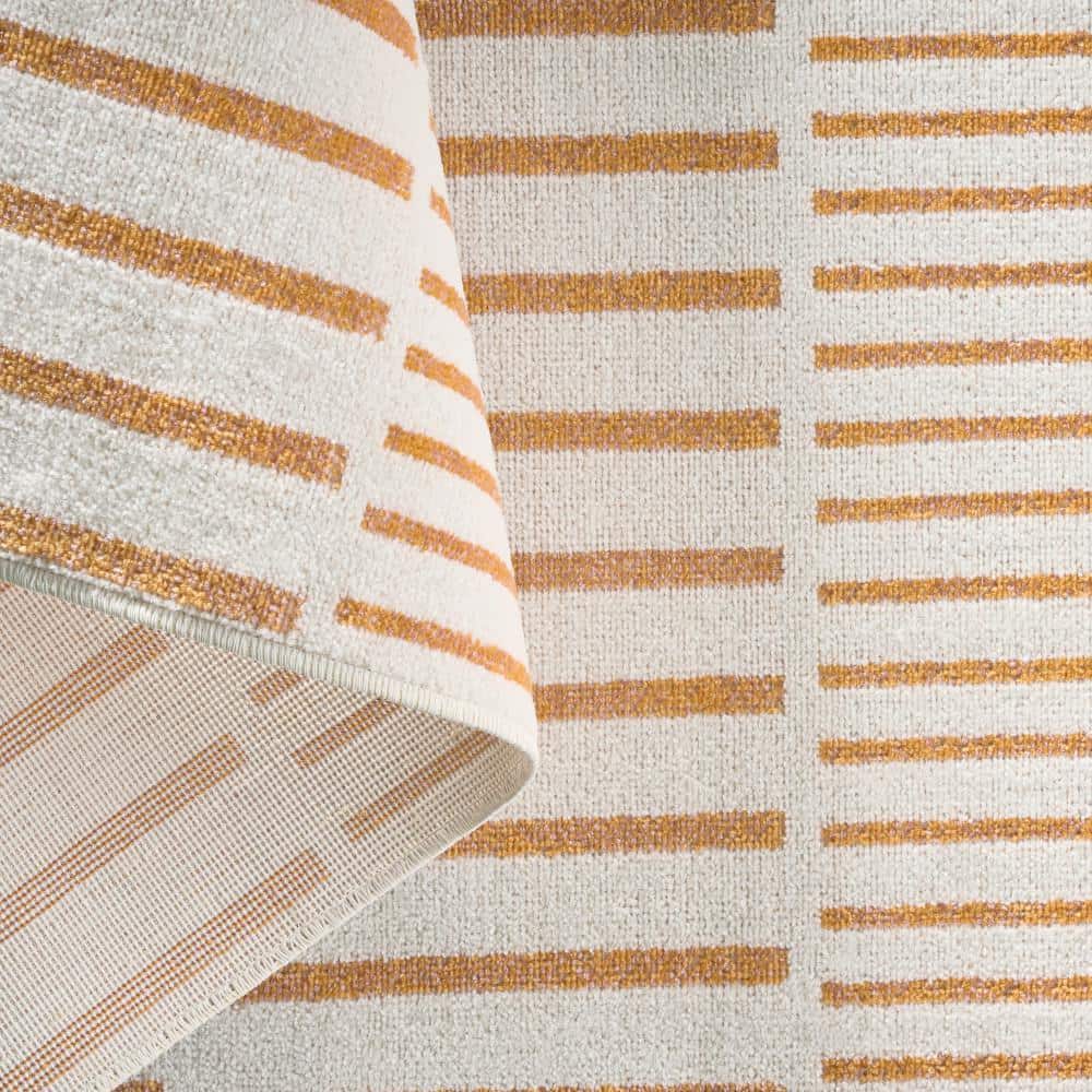Ivory and Orange Synthetic Stripe Indoor/Outdoor Area Rug
