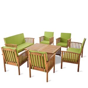 Thalia Brown 8-Piece Wood Outdoor Patio Conversation Set with Light Green Cushions