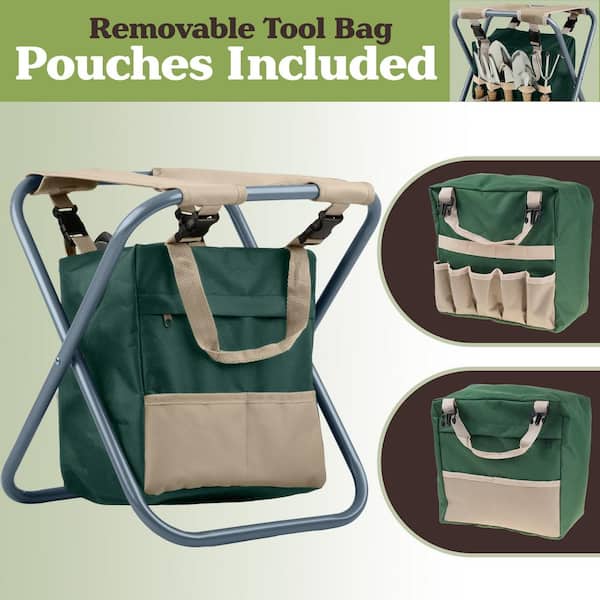 Pure Garden 16 in. Folding Garden Stool with Garden Bag and