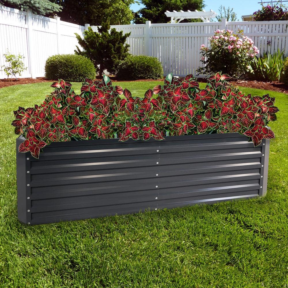 Large Dark Gray Galvalume Steel Raised Garden Bed for Outdoor Yard