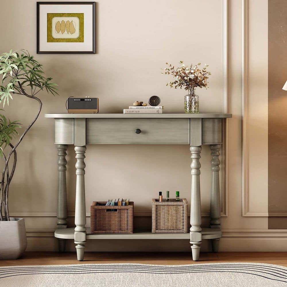 36 in. Gray Rectangle MDF Farmhouse Console Table Narrow Console Entryway T