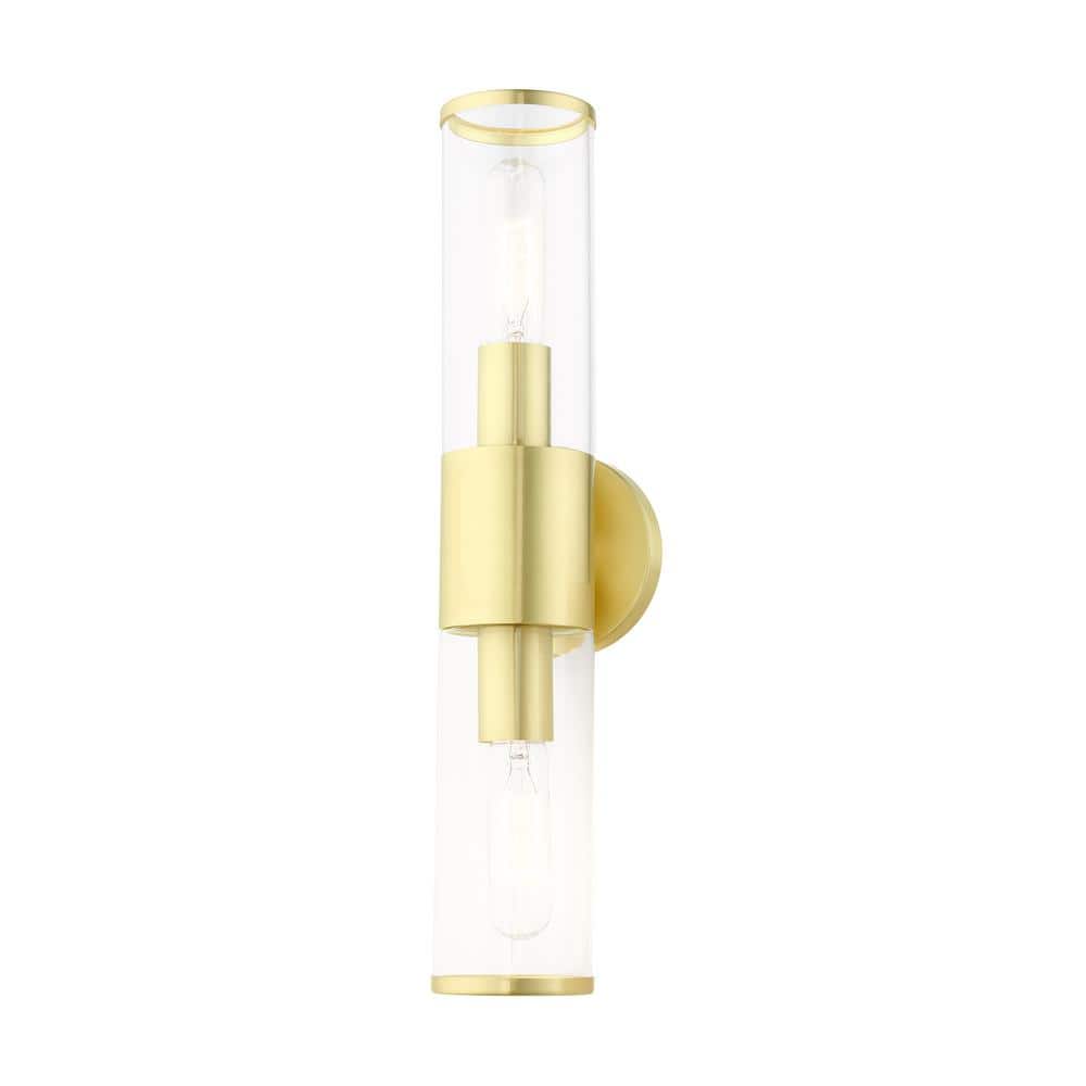Bancroft Satin Brass 2-Light Vanity with Clear Glass Shades