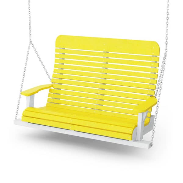 Signature 2-Person Lemon Yellow and White Plastic Porch Swing