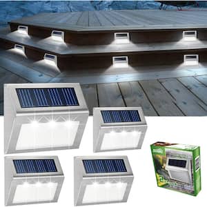 Outdoor Solar Stainless Steel White Bright 3 LED Waterproof Deck Light for Deck Garden Fence Walkway (2-Packs)