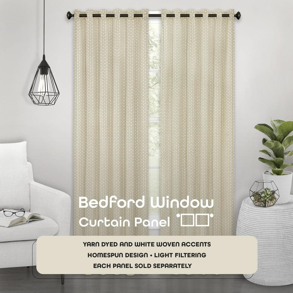 Tan Ground Length Light Filtering Grommet Top Drapes
