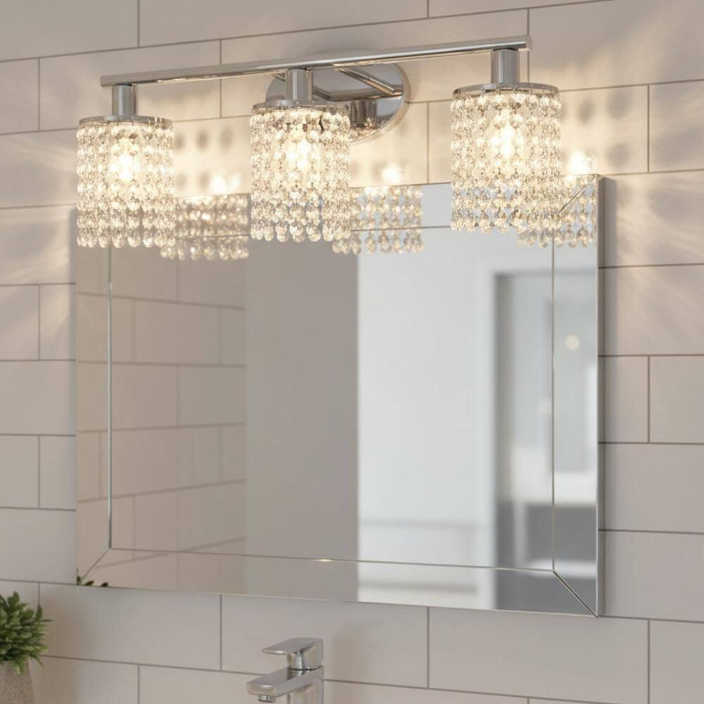 20.87 in. 3-Light Chrome Vanity Wall Lamp with Crystal Shade price history on PriceWatchPro