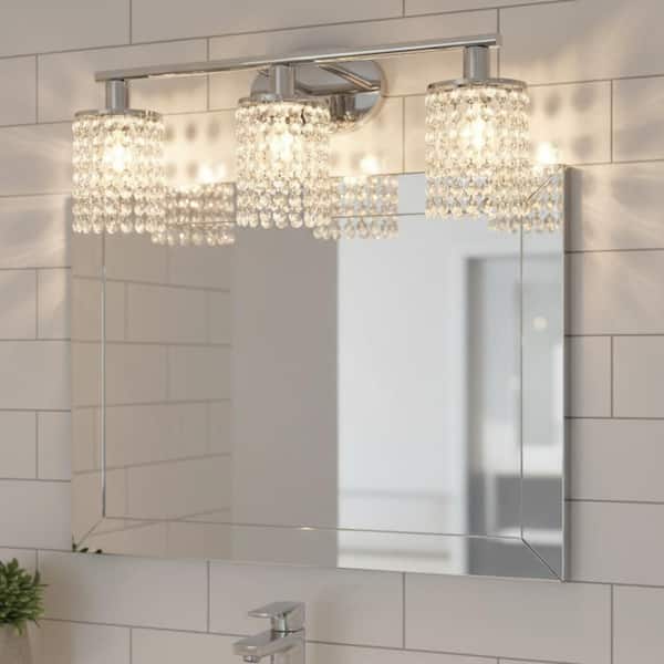 20.87 in. 3-Light Chrome Vanity Wall Lamp with Crystal Shade