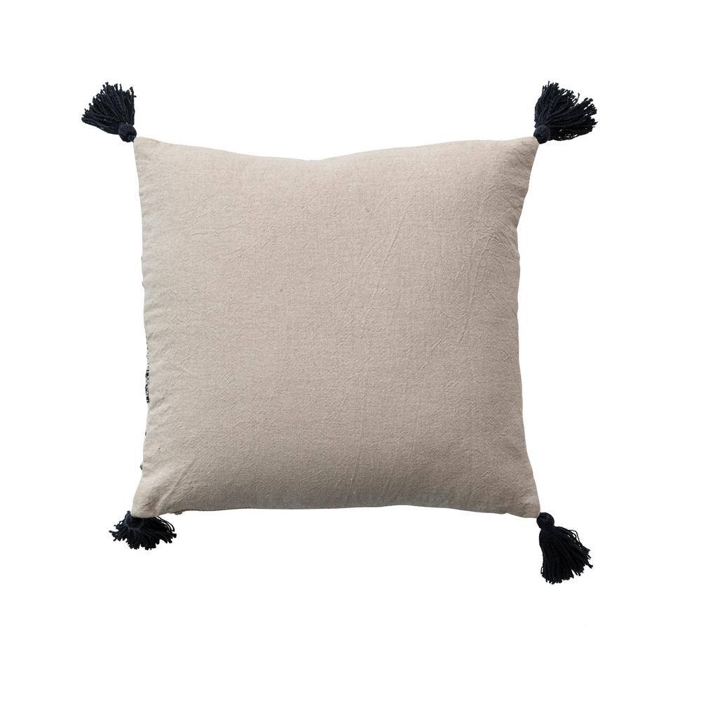 18" Square Natural Cotton Embroidered Pillow with Tassels