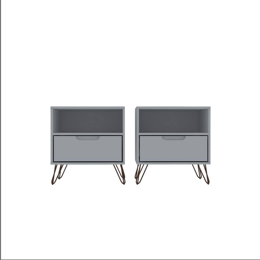 Manhattan Comfort Rockefeller 1-Drawer White Nightstand (Set of 2)